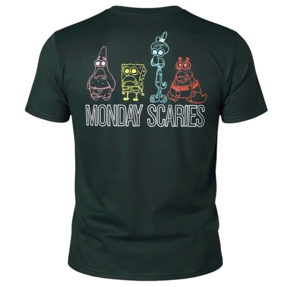 SpongeBob Mens L Black Graphic T-Shirt Patrick Squidward Krabs Nickelodeon Tee